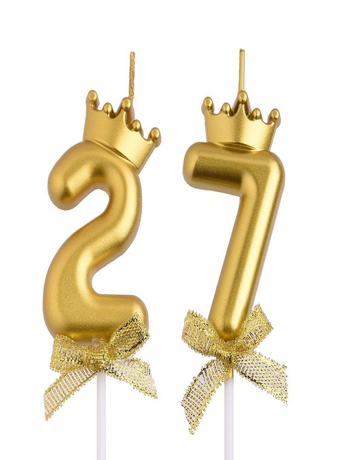 VSHILI 27th 72nd Birthday Candles, Gold 72 27 Year Old Number Birthday Candles, Happy Birthday Party Cake Topper Decoration Gifts for Women Men - Image 1